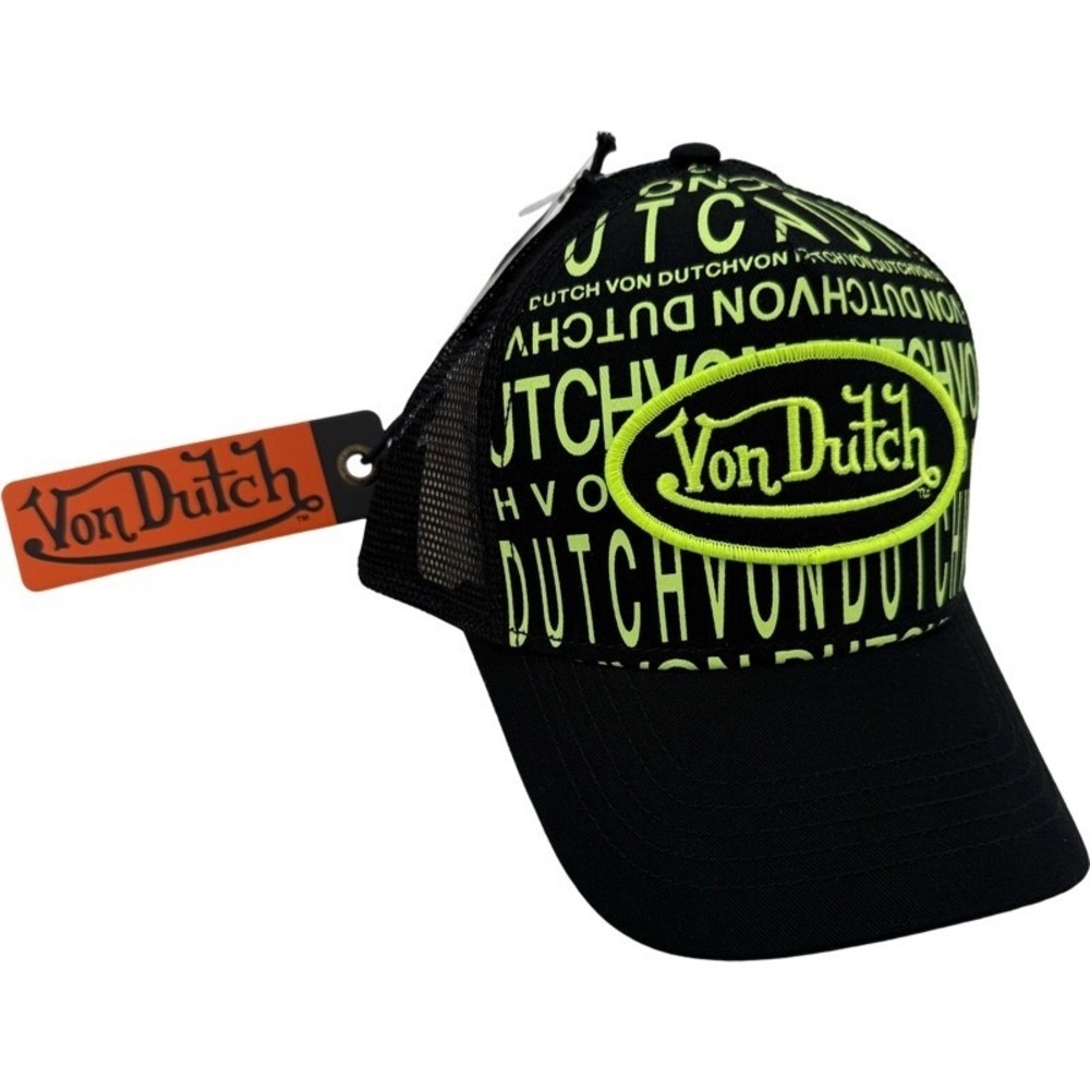 VON DUTCH NEW OS Trucker Hat Black Neptune Green Logo Print Mesh Snapback Cap